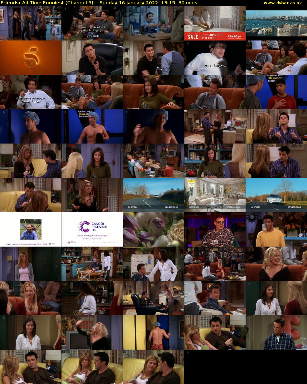 Friends: All-Time Funniest (Channel 5) Sunday 16 January 2022 13:15 - 13:45
