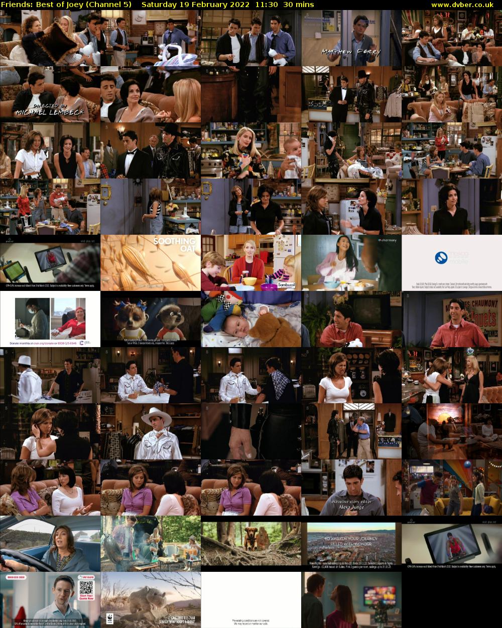 Friends: Best of Joey (Channel 5) Saturday 19 February 2022 11:30 - 12:00