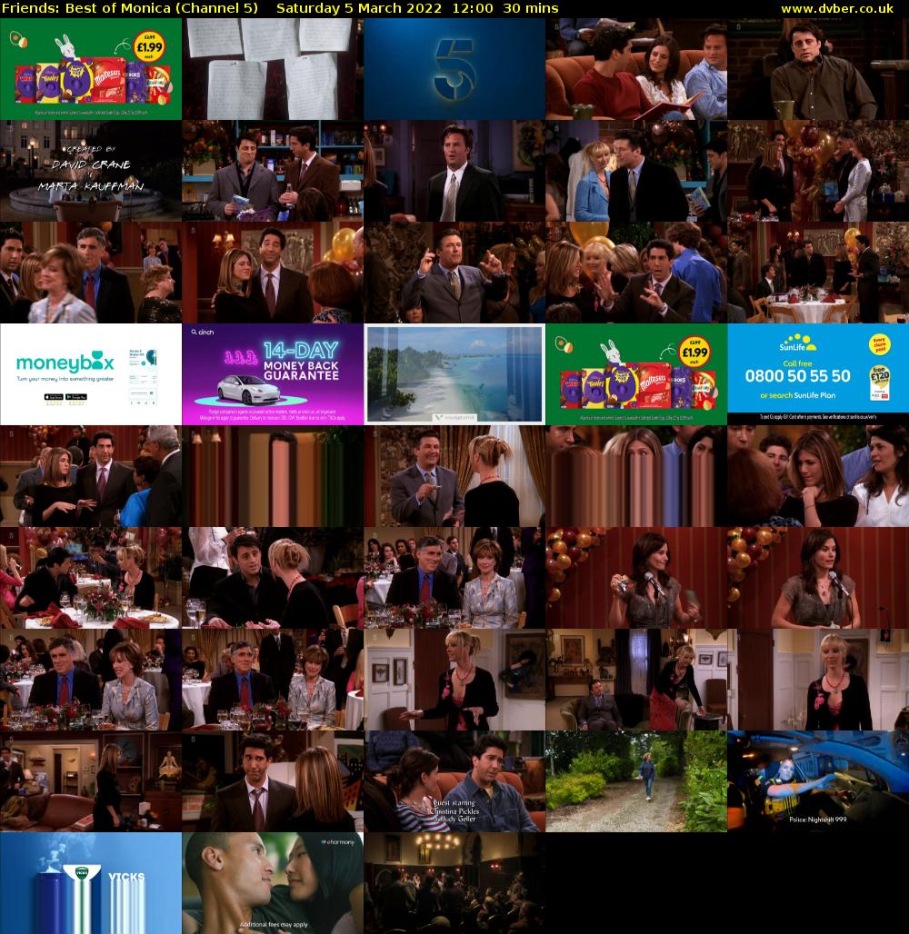 Friends: Best of Monica (Channel 5) Saturday 5 March 2022 12:00 - 12:30