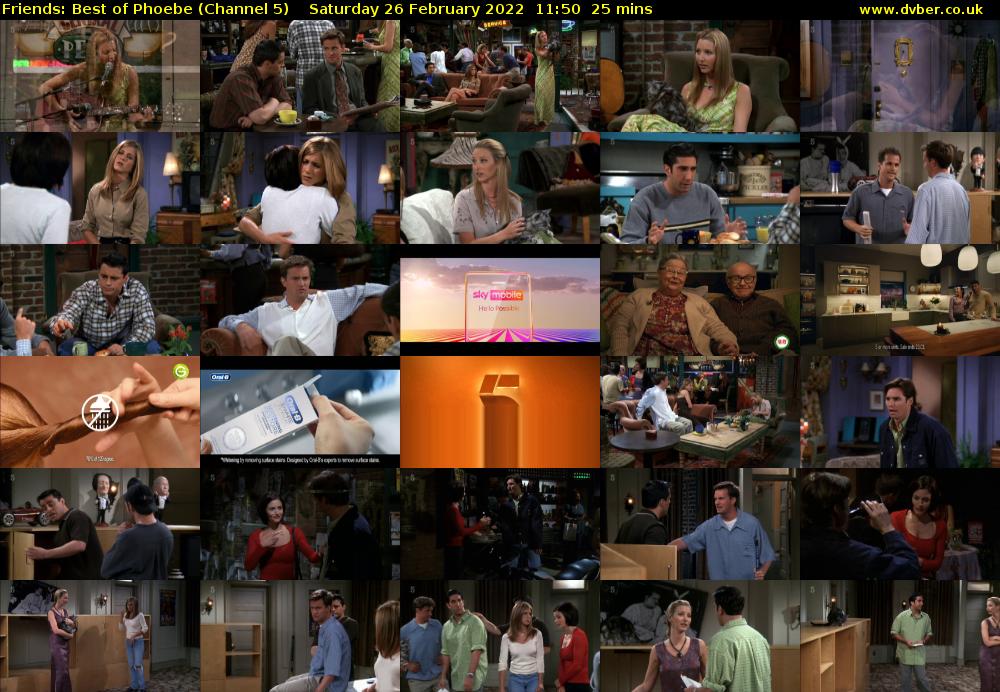 Friends: Best of Phoebe (Channel 5) Saturday 26 February 2022 11:50 - 12:15