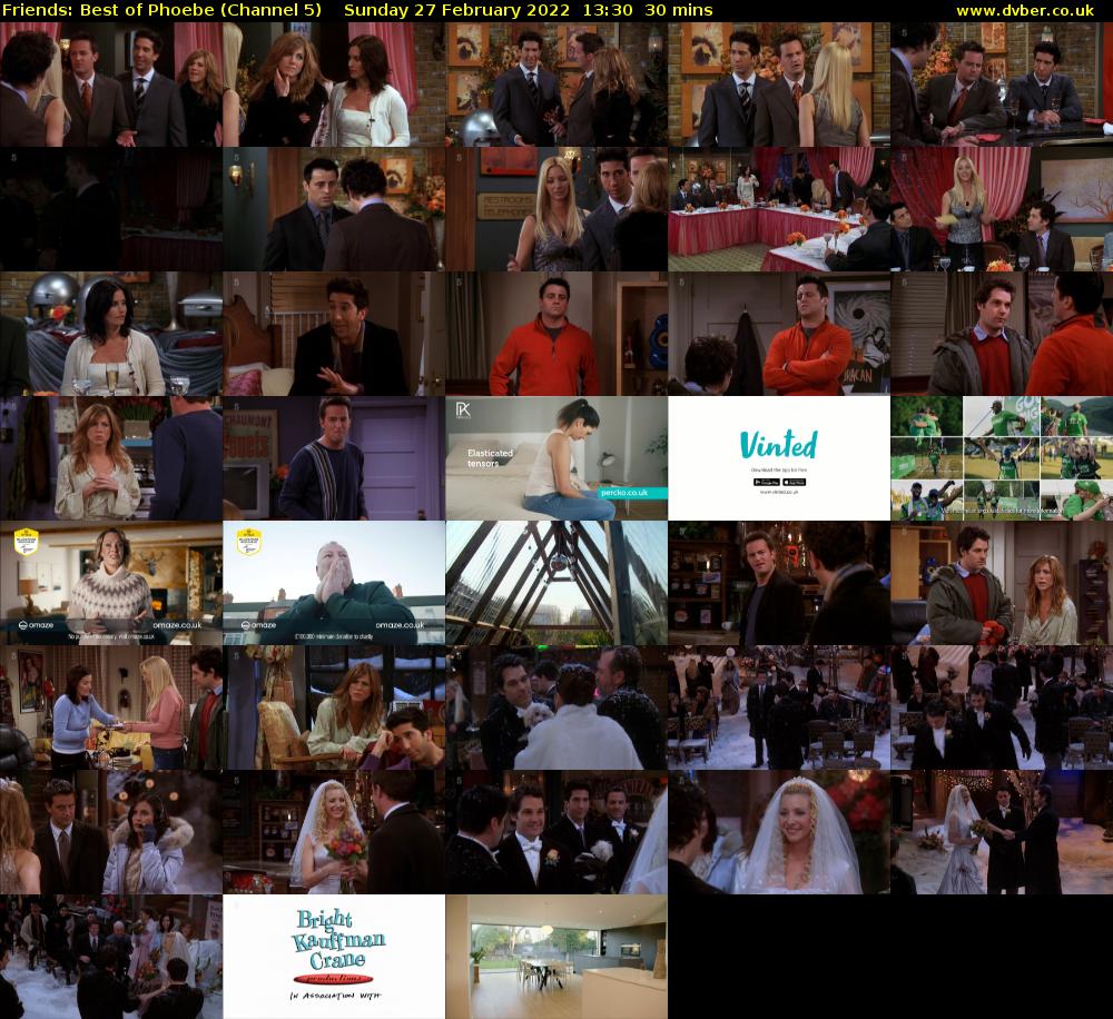 Friends: Best of Phoebe (Channel 5) Sunday 27 February 2022 13:30 - 14:00