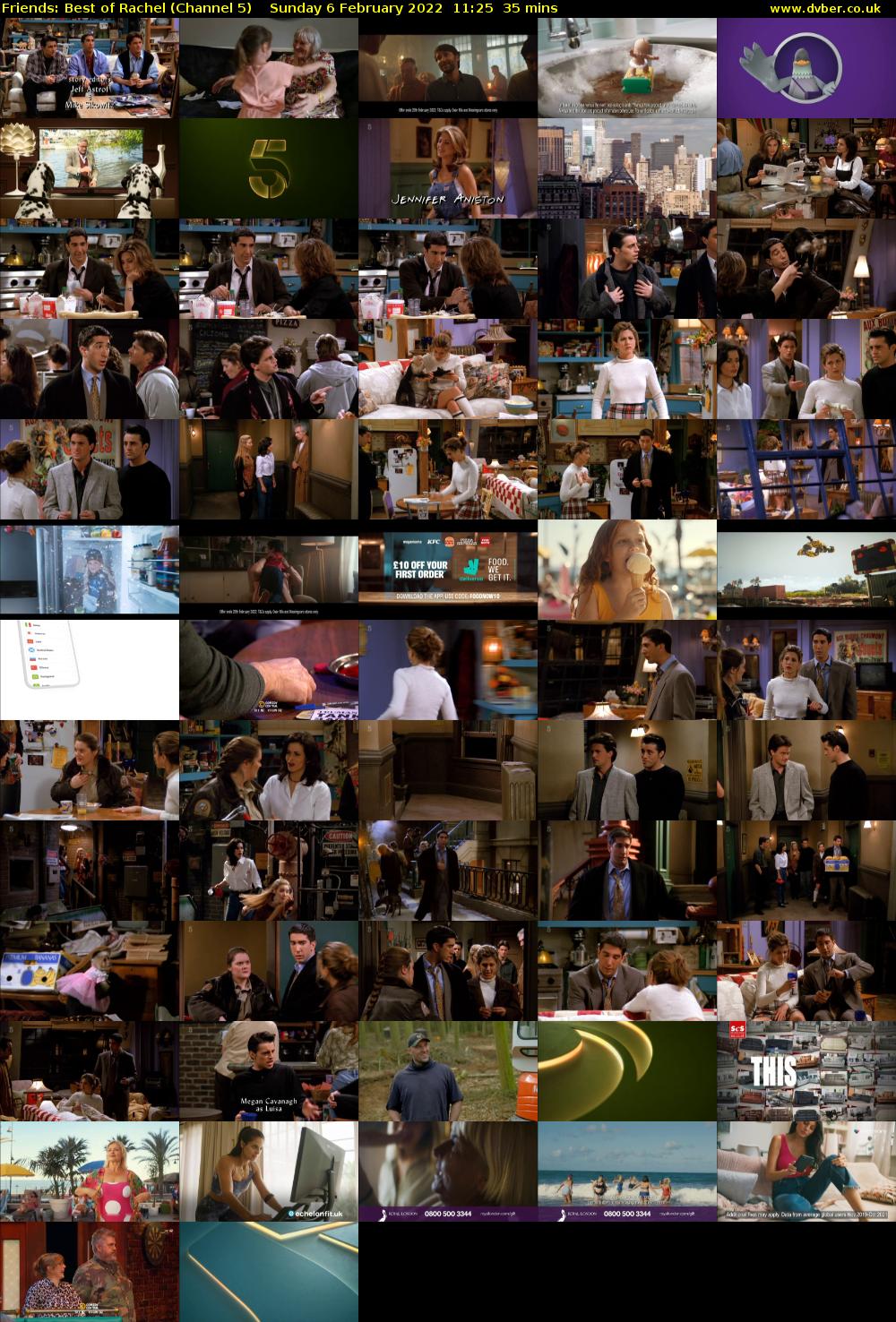 Friends: Best of Rachel (Channel 5) Sunday 6 February 2022 11:25 - 12:00