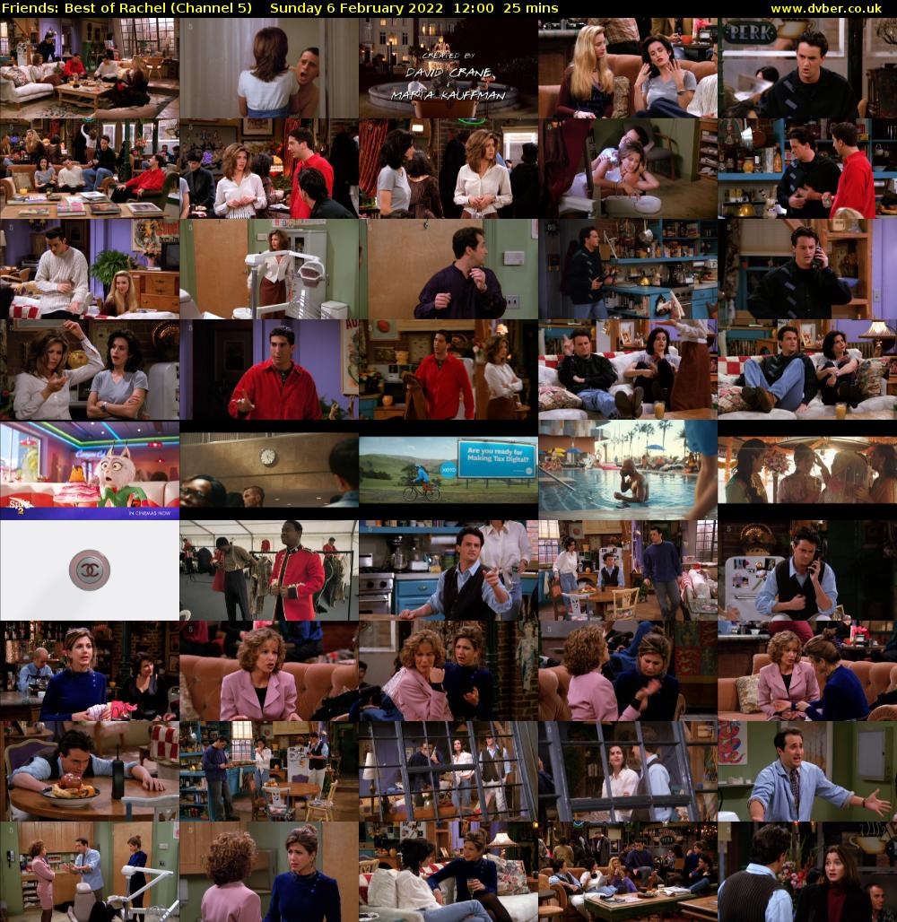 Friends: Best of Rachel (Channel 5) Sunday 6 February 2022 12:00 - 12:25
