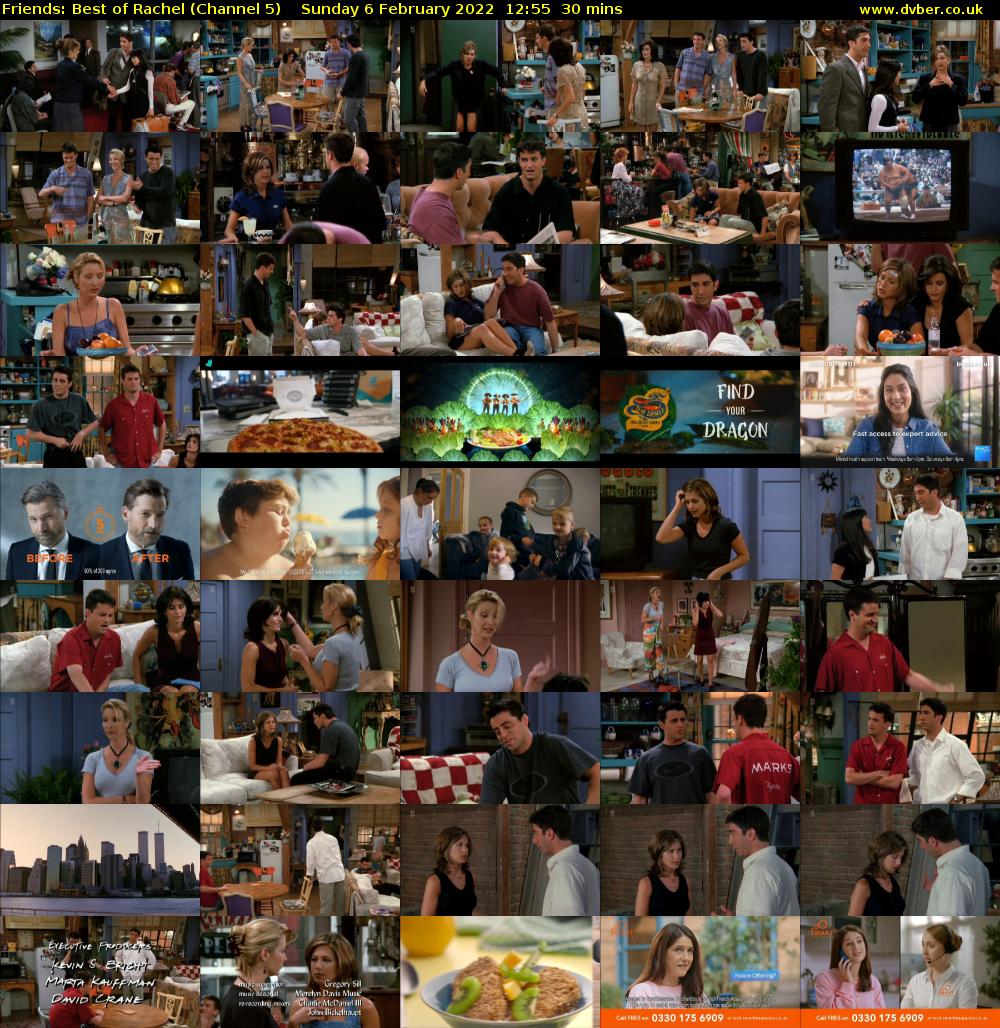 Friends: Best of Rachel (Channel 5) Sunday 6 February 2022 12:55 - 13:25