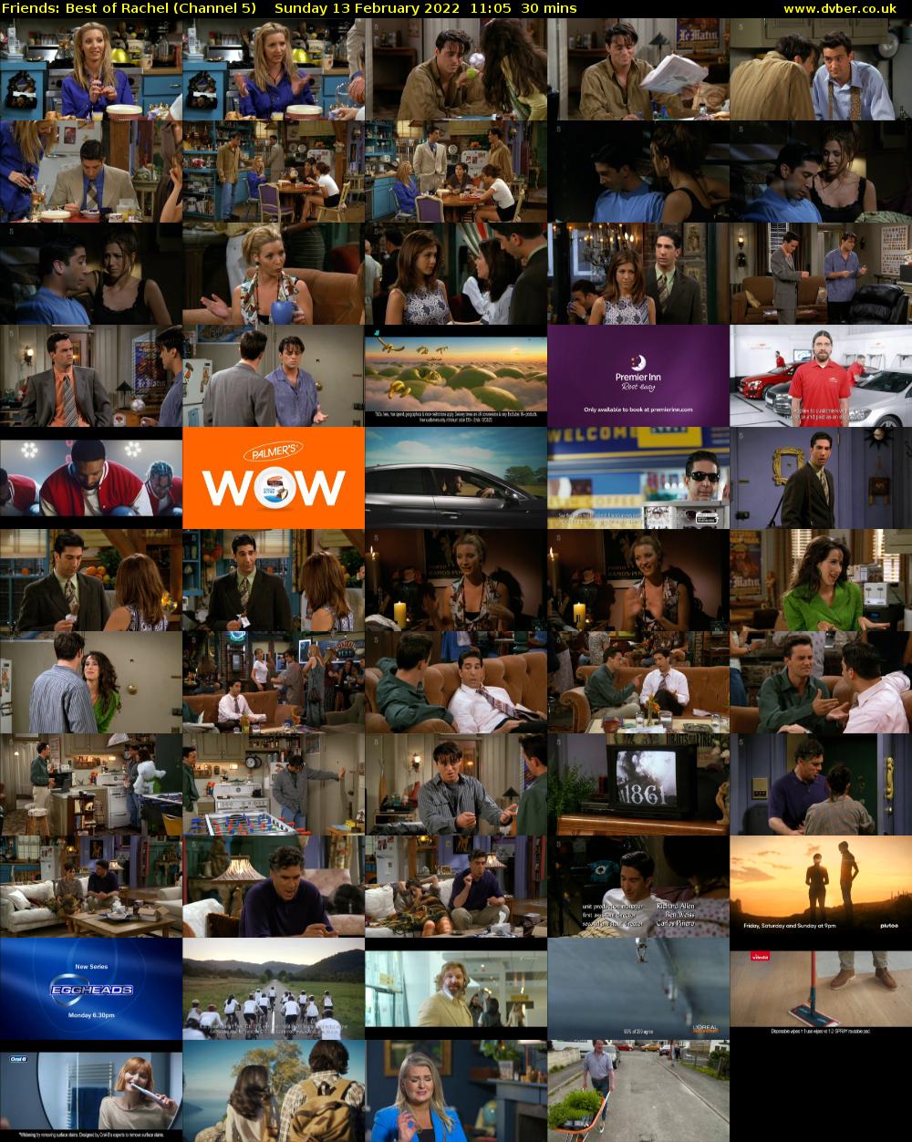 Friends: Best of Rachel (Channel 5) Sunday 13 February 2022 11:05 - 11:35