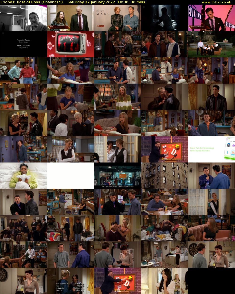 Friends: Best of Ross (Channel 5) Saturday 22 January 2022 10:30 - 11:00
