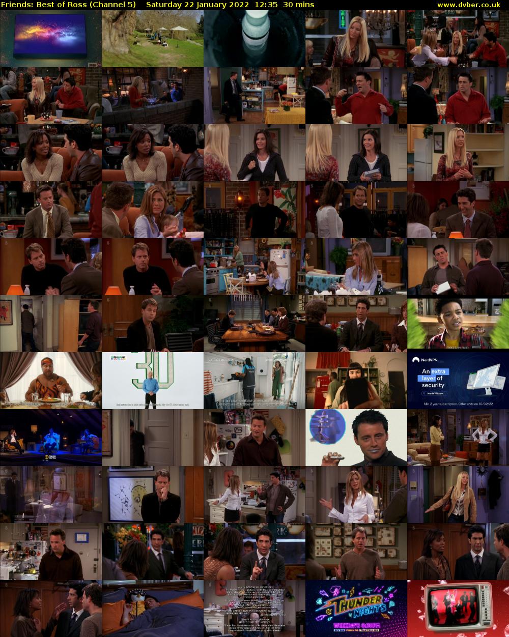 Friends: Best of Ross (Channel 5) Saturday 22 January 2022 12:35 - 13:05