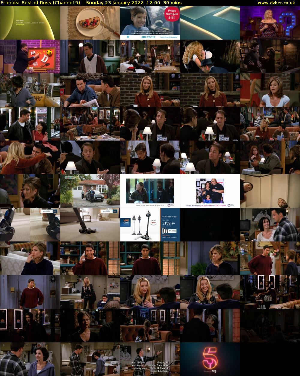 Friends: Best of Ross (Channel 5) Sunday 23 January 2022 12:00 - 12:30
