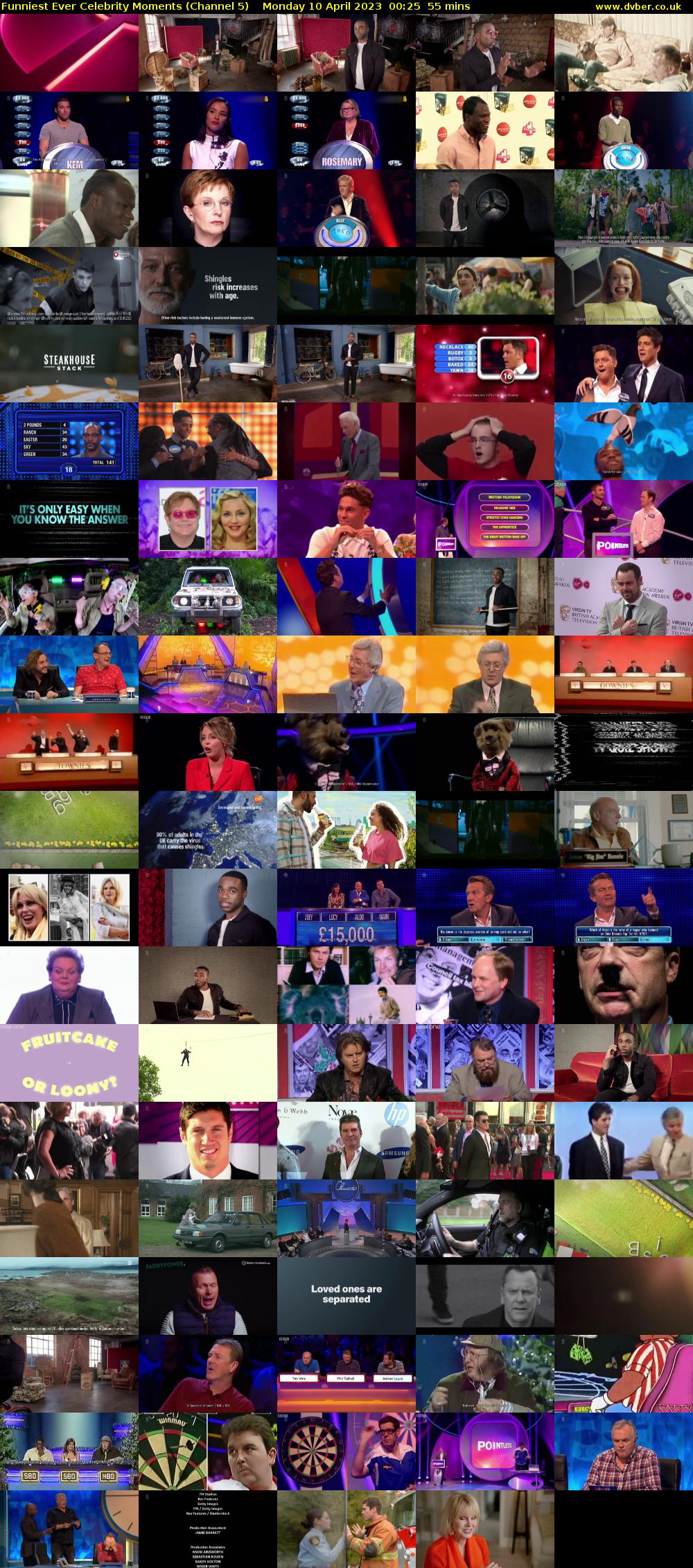Funniest Ever Celebrity Moments (Channel 5) Monday 10 April 2023 00:25 - 01:20