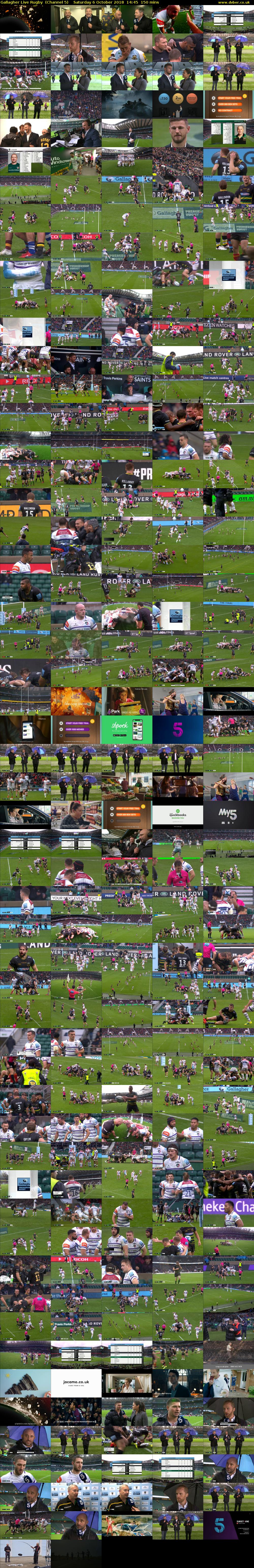 Gallagher Live Rugby  (Channel 5) Saturday 6 October 2018 14:45 - 17:15
