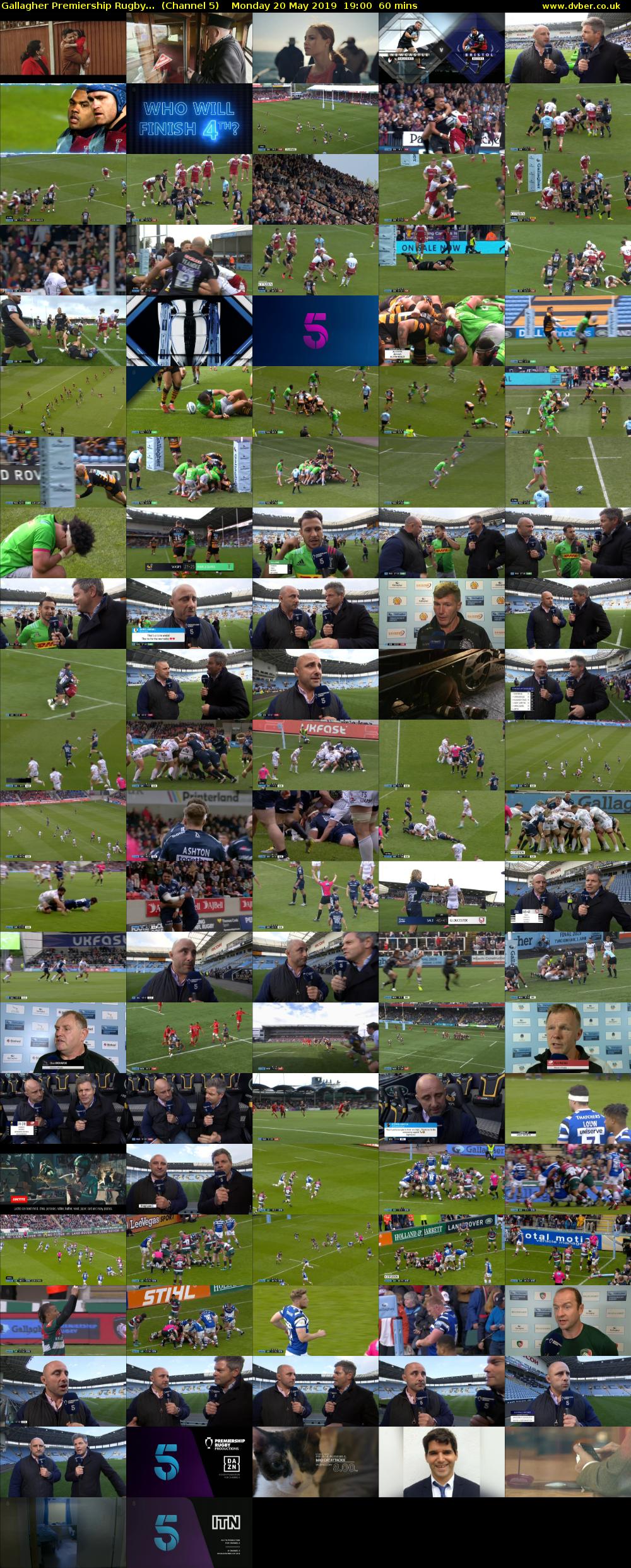 Gallagher Premiership Rugby...  (Channel 5) Monday 20 May 2019 19:00 - 20:00