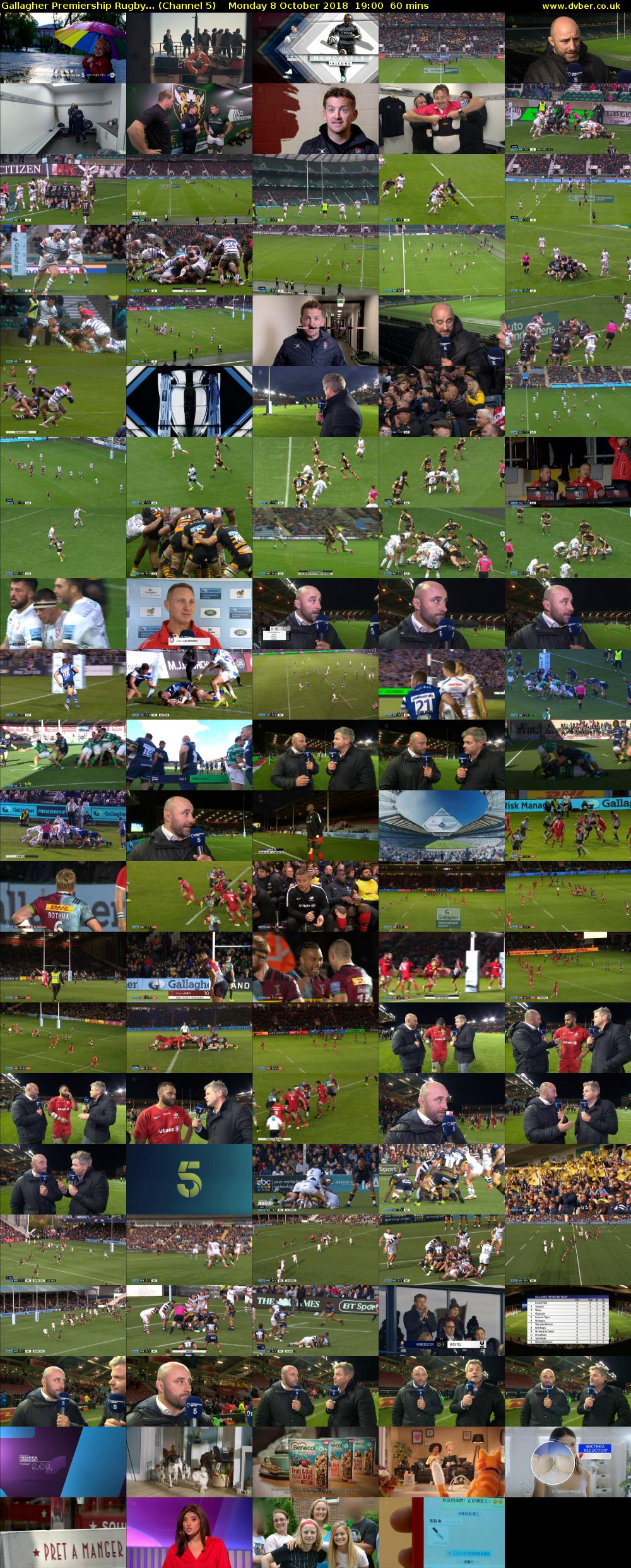 Gallagher Premiership Rugby... (Channel 5) Monday 8 October 2018 19:00 - 20:00