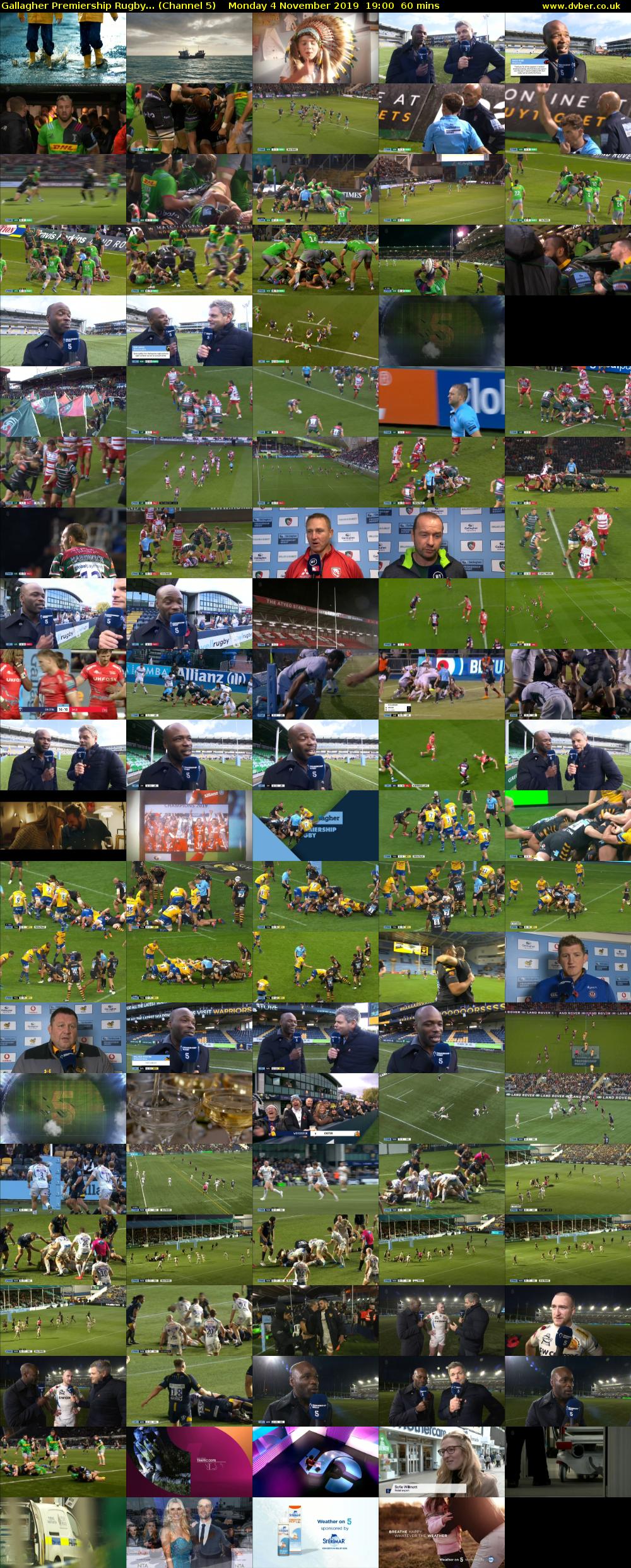 Gallagher Premiership Rugby... (Channel 5) Monday 4 November 2019 19:00 - 20:00
