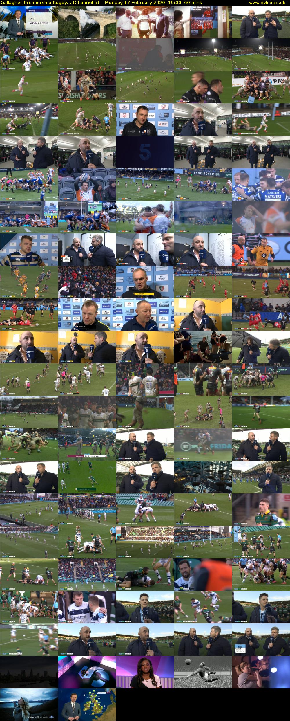 Gallagher Premiership Rugby... (Channel 5) Monday 17 February 2020 19:00 - 20:00