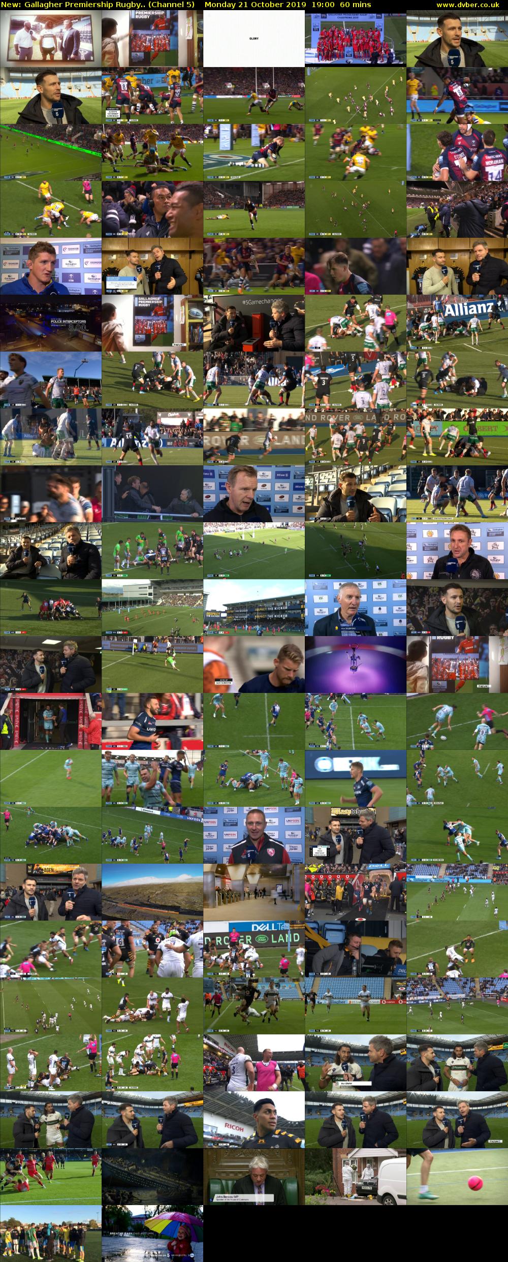 Gallagher Premiership Rugby.. (Channel 5) Monday 21 October 2019 19:00 - 20:00