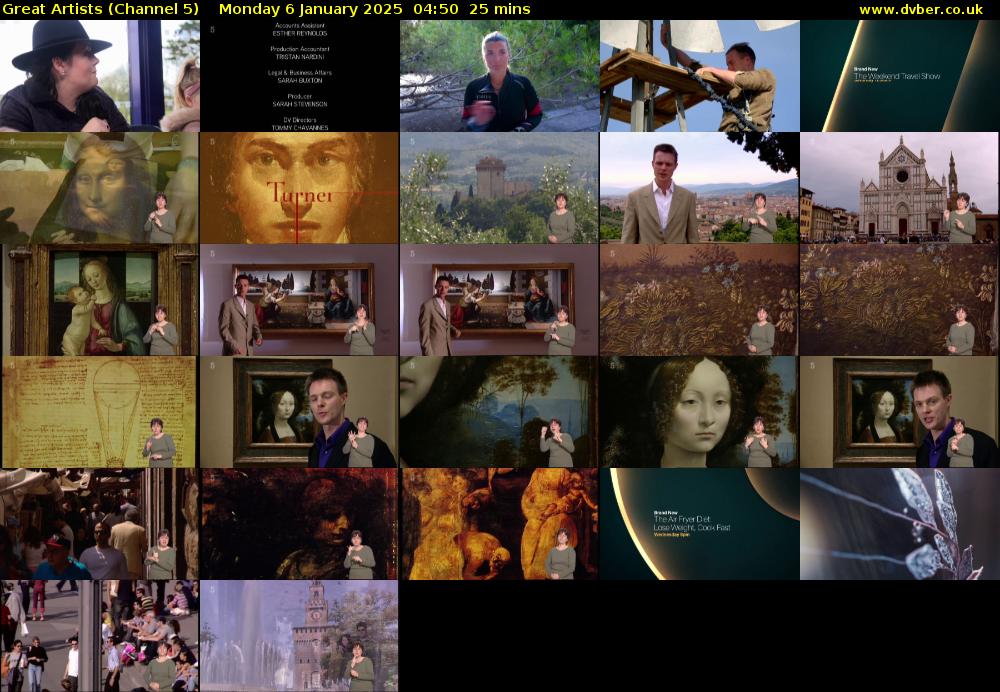 Great Artists (Channel 5) Monday 6 January 2025 04:50 - 05:15