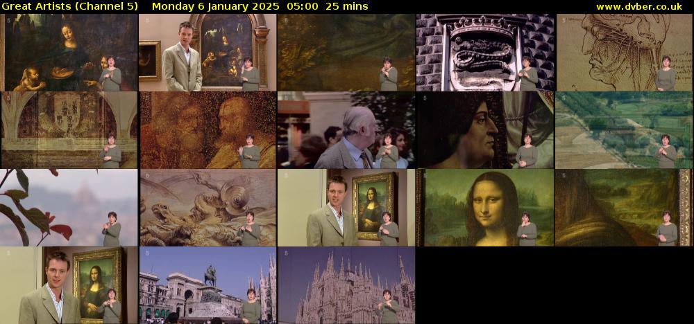 Great Artists (Channel 5) Monday 6 January 2025 05:00 - 05:25