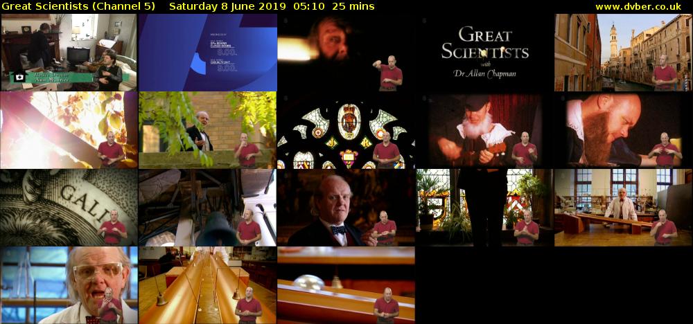 Great Scientists (Channel 5) Saturday 8 June 2019 05:10 - 05:35