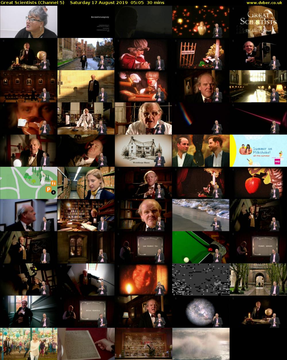 Great Scientists (Channel 5) Saturday 17 August 2019 05:05 - 05:35