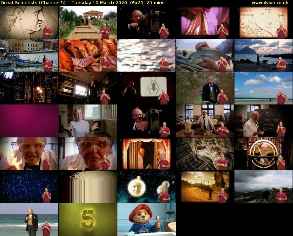 Great Scientists (Channel 5) Tuesday 10 March 2020 05:25 - 05:50