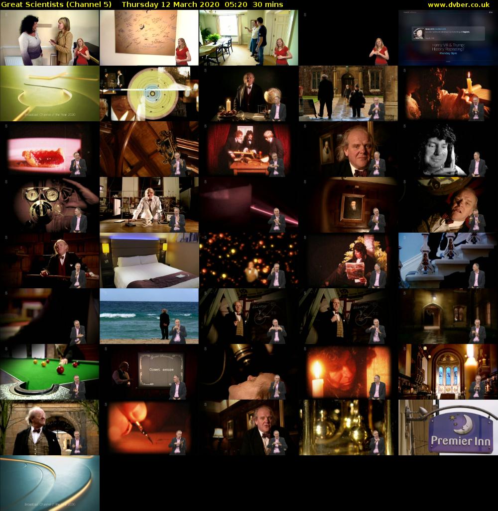 Great Scientists (Channel 5) Thursday 12 March 2020 05:20 - 05:50