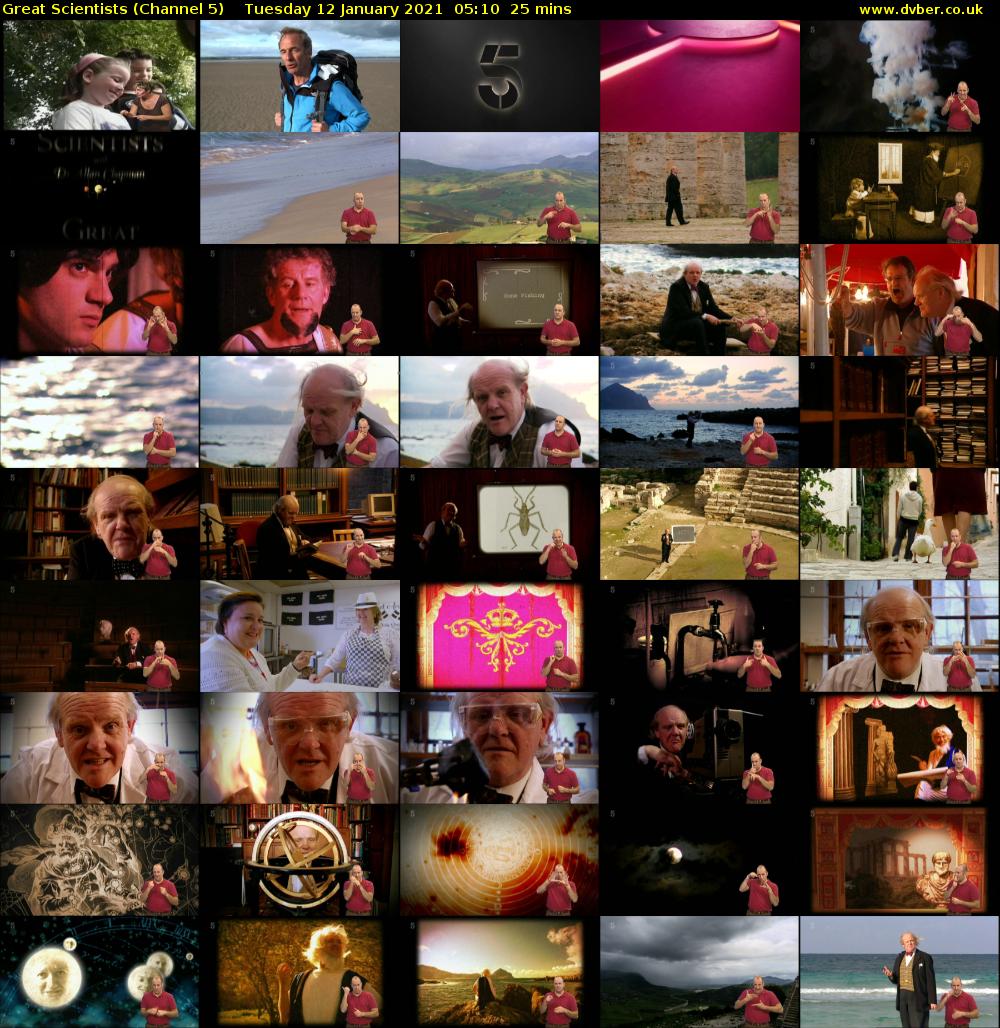 Great Scientists (Channel 5) Tuesday 12 January 2021 05:10 - 05:35