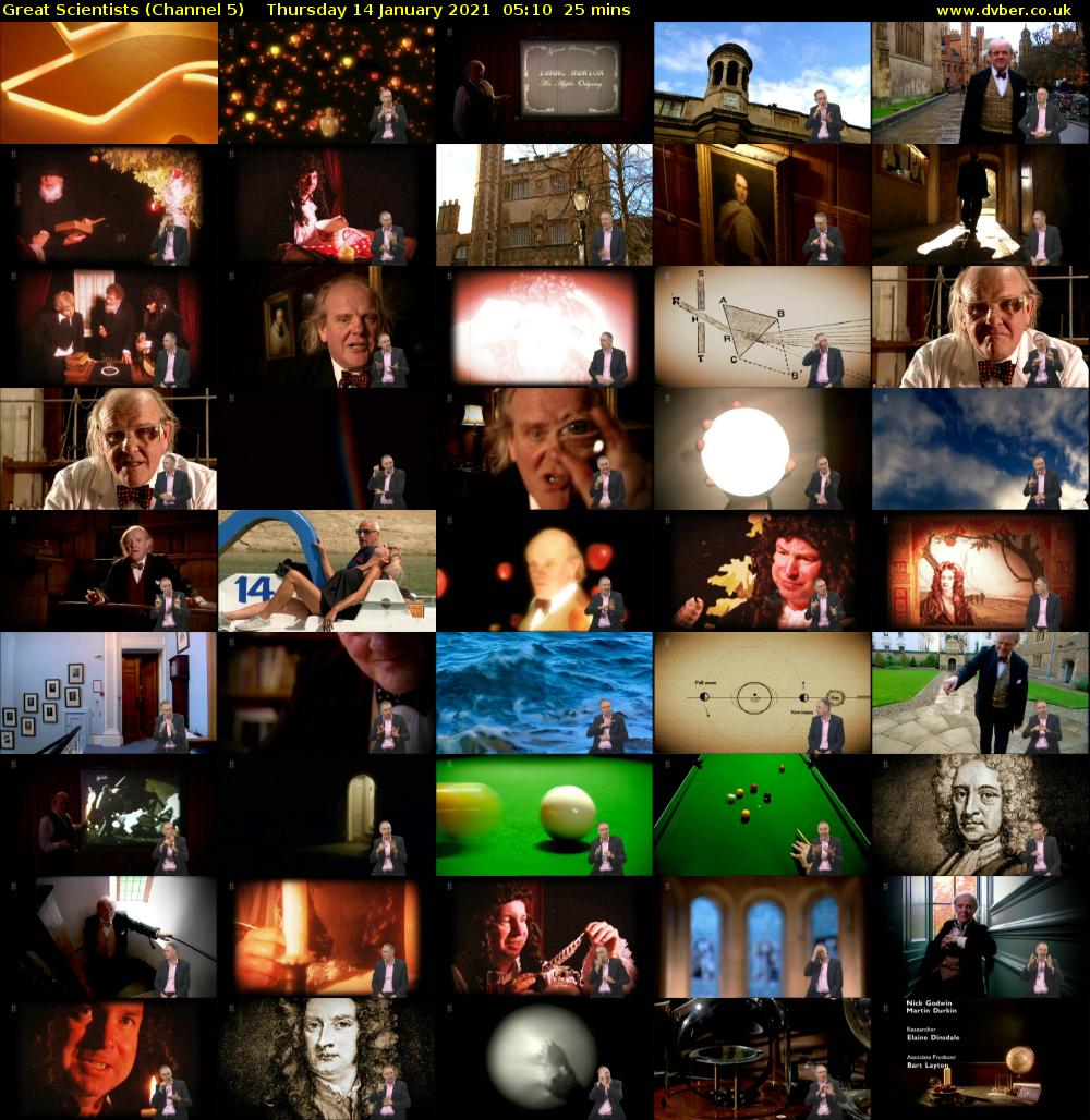 Great Scientists (Channel 5) Thursday 14 January 2021 05:10 - 05:35
