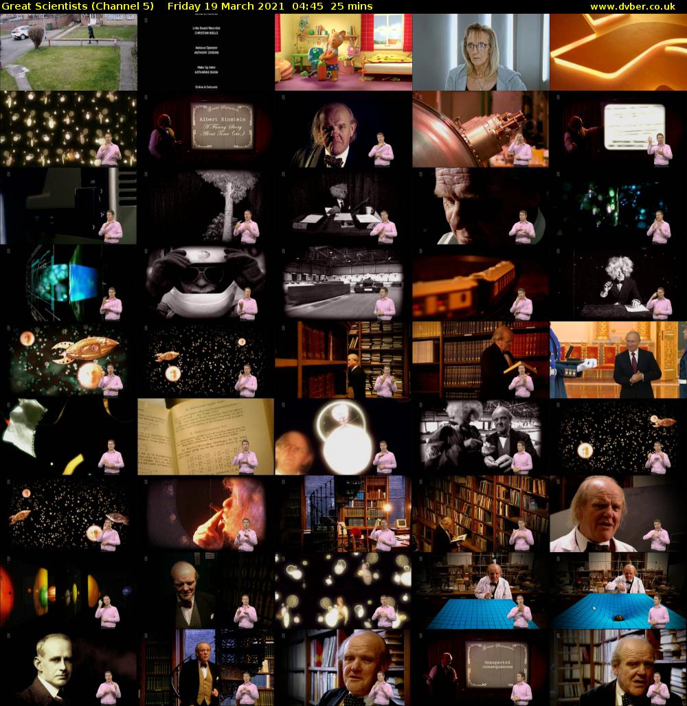 Great Scientists (Channel 5) Friday 19 March 2021 04:45 - 05:10