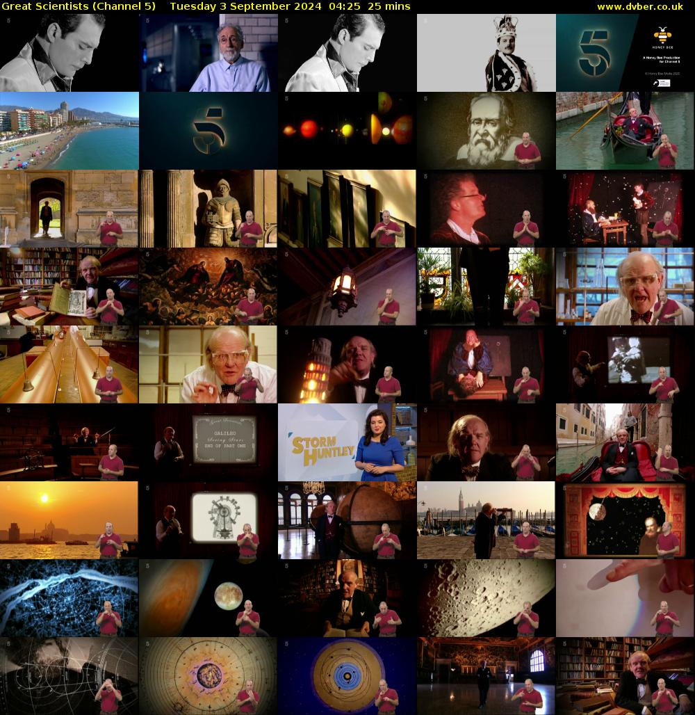 Great Scientists (Channel 5) Tuesday 3 September 2024 04:25 - 04:50