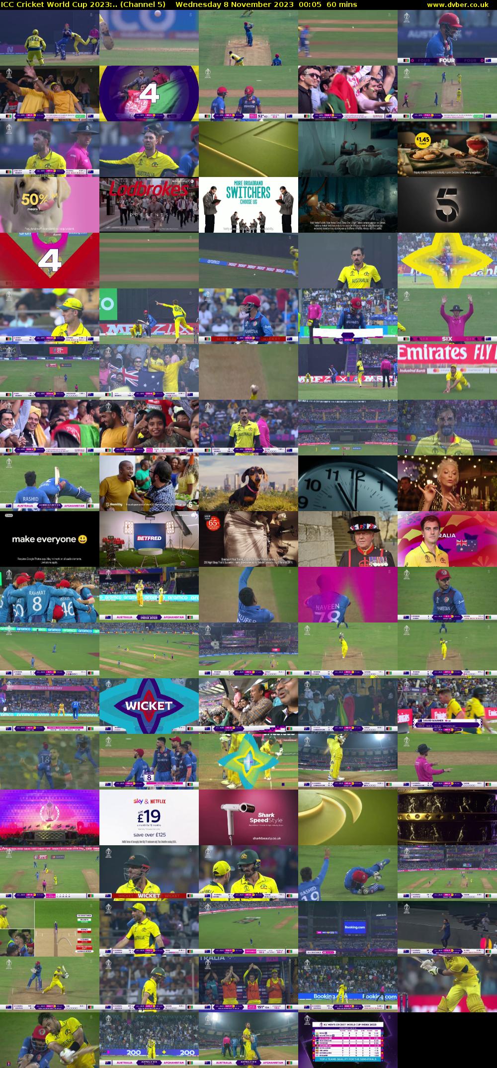 ICC Cricket World Cup 2023:.. (Channel 5) Wednesday 8 November 2023 00:05 - 01:05