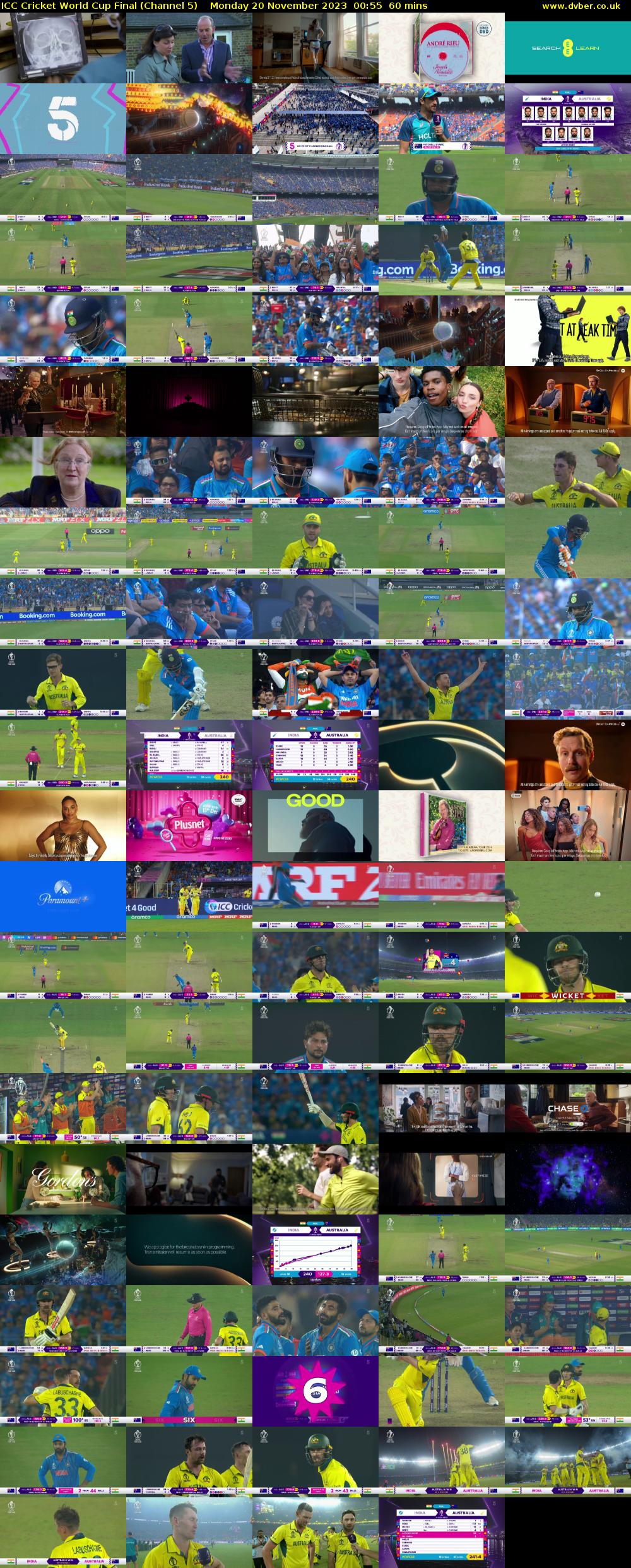 ICC Cricket World Cup Final (Channel 5) Monday 20 November 2023 00:55 - 01:55