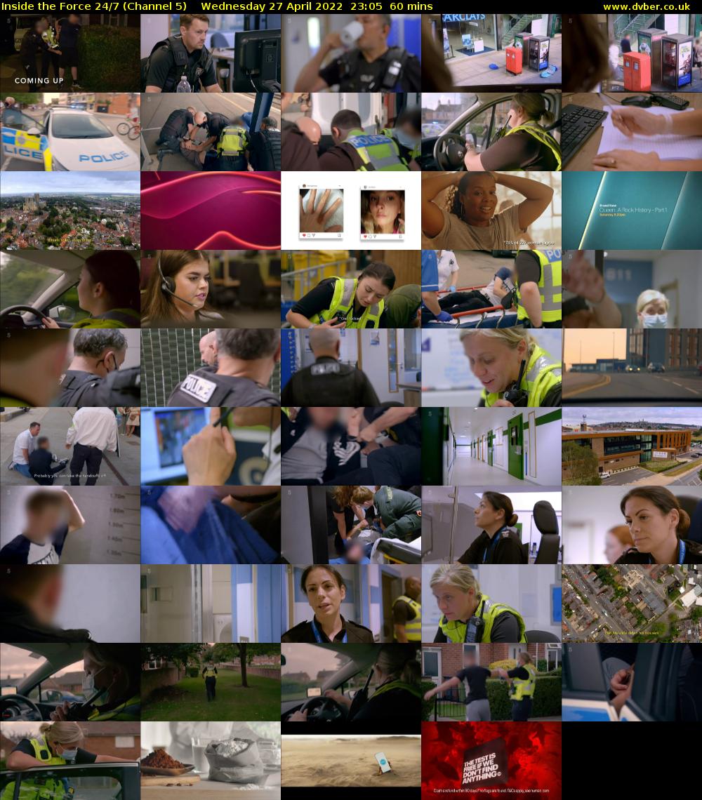 Inside the Force 24/7 (Channel 5) Wednesday 27 April 2022 23:05 - 00:05