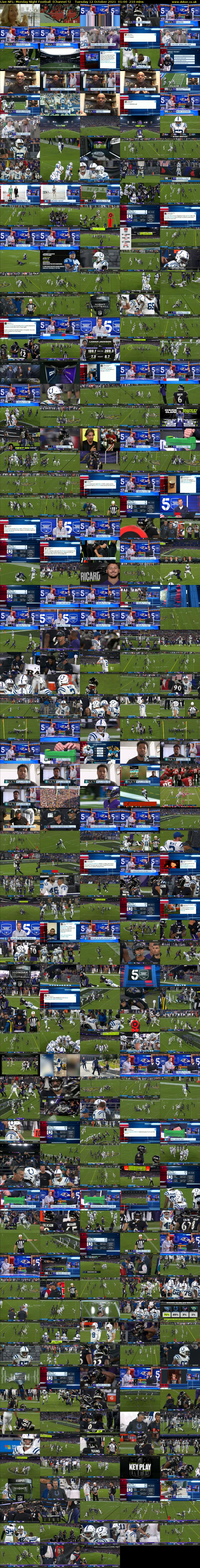 Live NFL: Monday Night Football  (Channel 5) Tuesday 12 October 2021 01:00 - 04:30