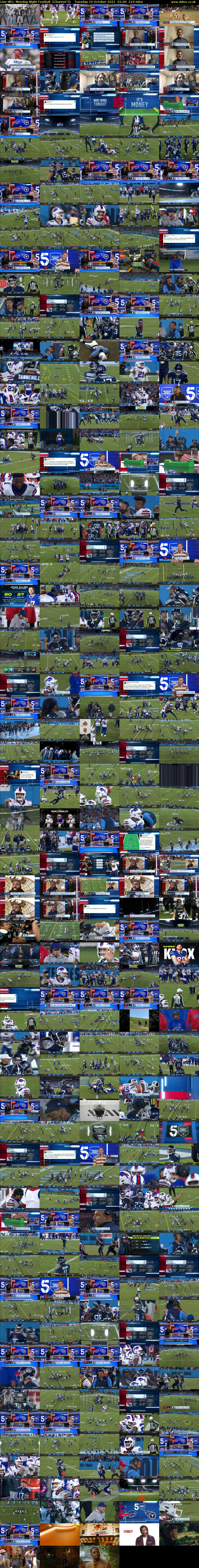 Live NFL: Monday Night Football  (Channel 5) Tuesday 19 October 2021 01:00 - 04:30