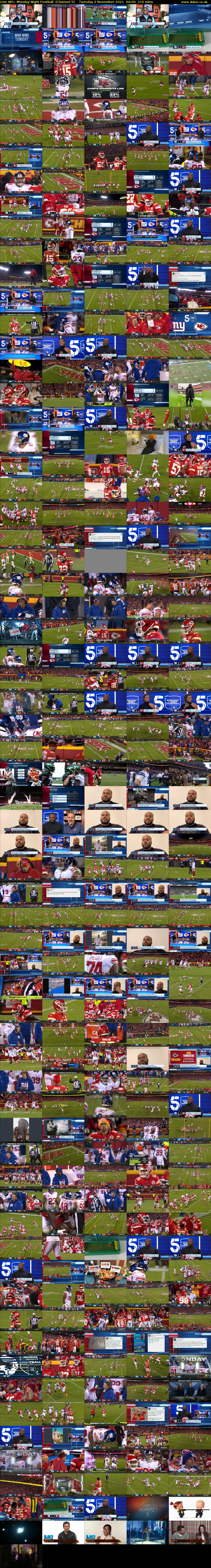 Live NFL: Monday Night Football  (Channel 5) Tuesday 2 November 2021 00:00 - 03:30