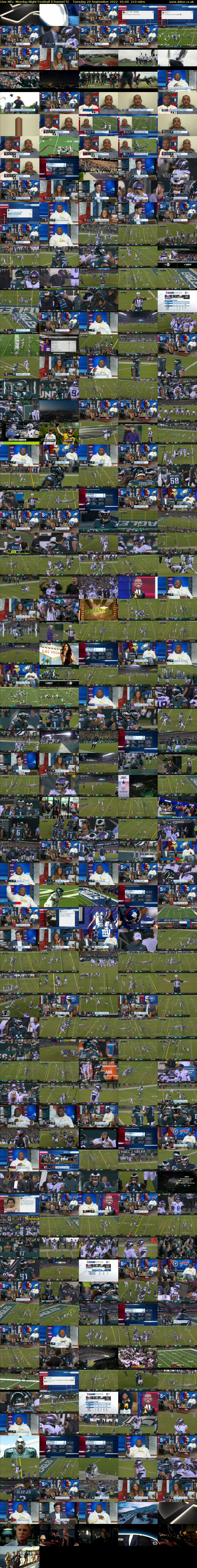 Live NFL: Monday Night Football (Channel 5) Tuesday 20 September 2022 01:00 - 04:30