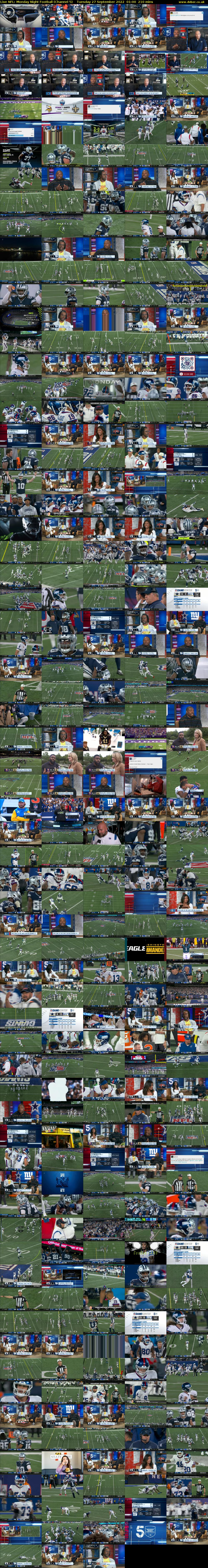 Live NFL: Monday Night Football (Channel 5) Tuesday 27 September 2022 01:00 - 04:30