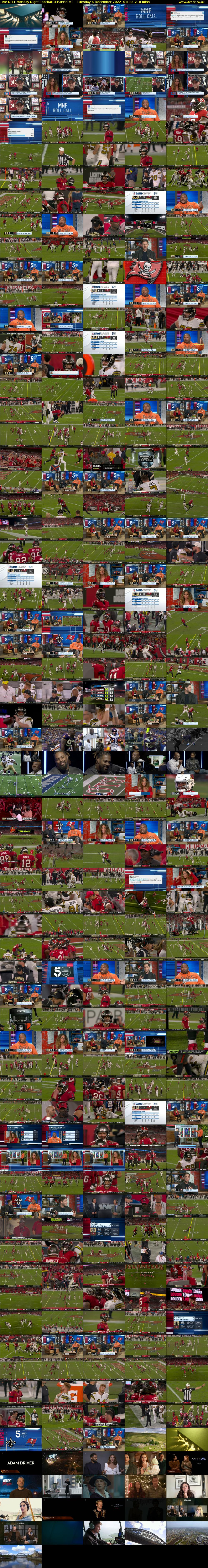 Live NFL: Monday Night Football (Channel 5) Tuesday 6 December 2022 01:00 - 04:30