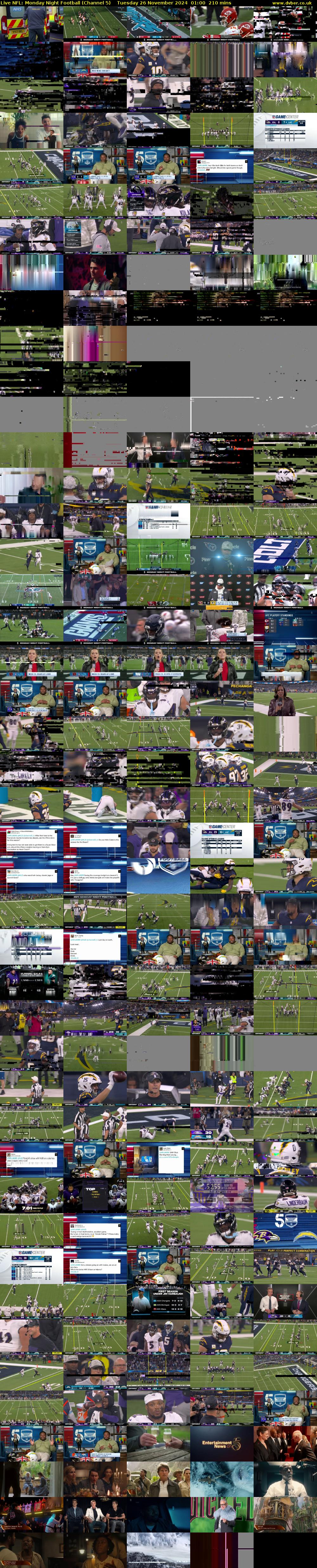 Live NFL: Monday Night Football (Channel 5) Tuesday 26 November 2024 01:00 - 04:30