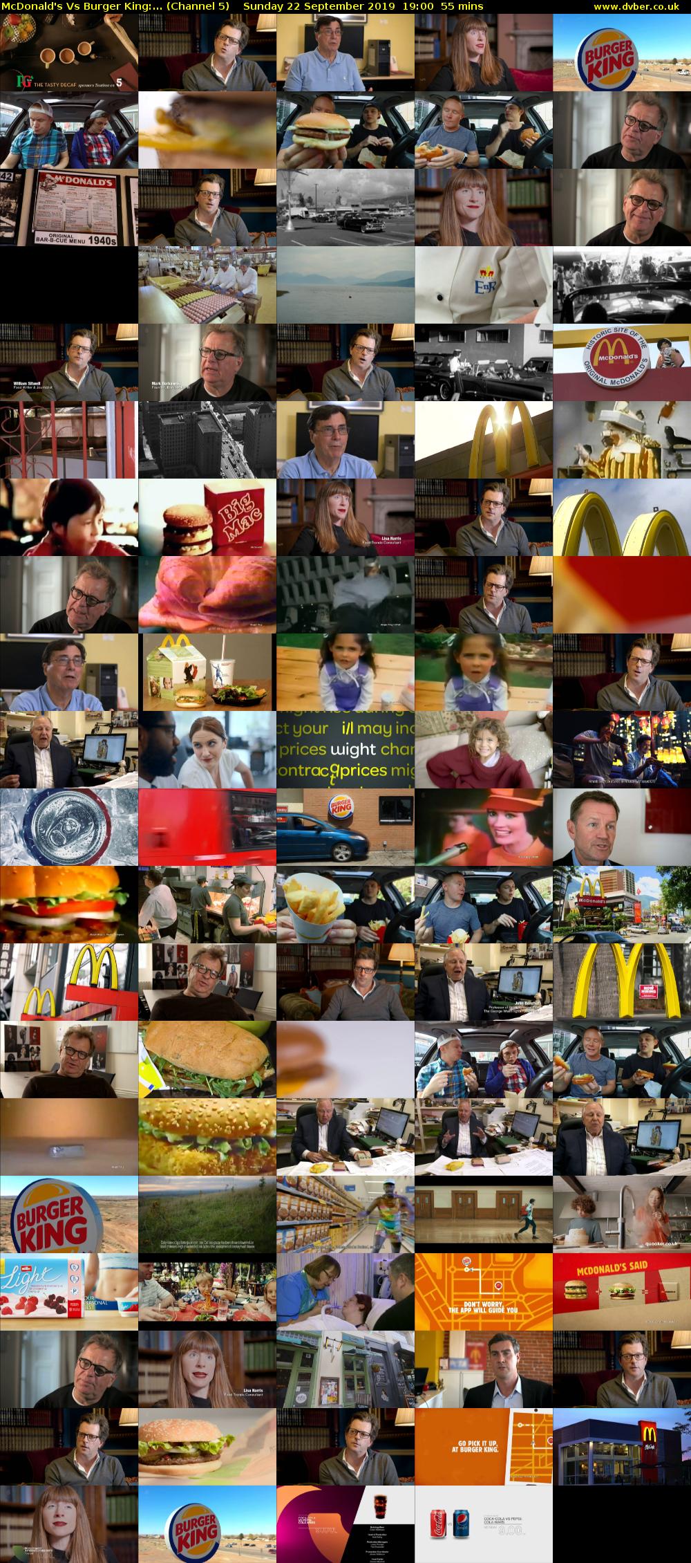 McDonald's Vs Burger King:... (Channel 5) Sunday 22 September 2019 19:00 - 19:55