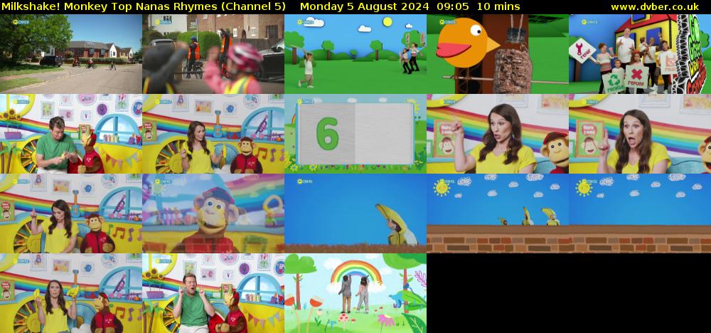 Milkshake! Monkey Top Nanas Rhymes (Channel 5) Monday 5 August 2024 09:05 - 09:15