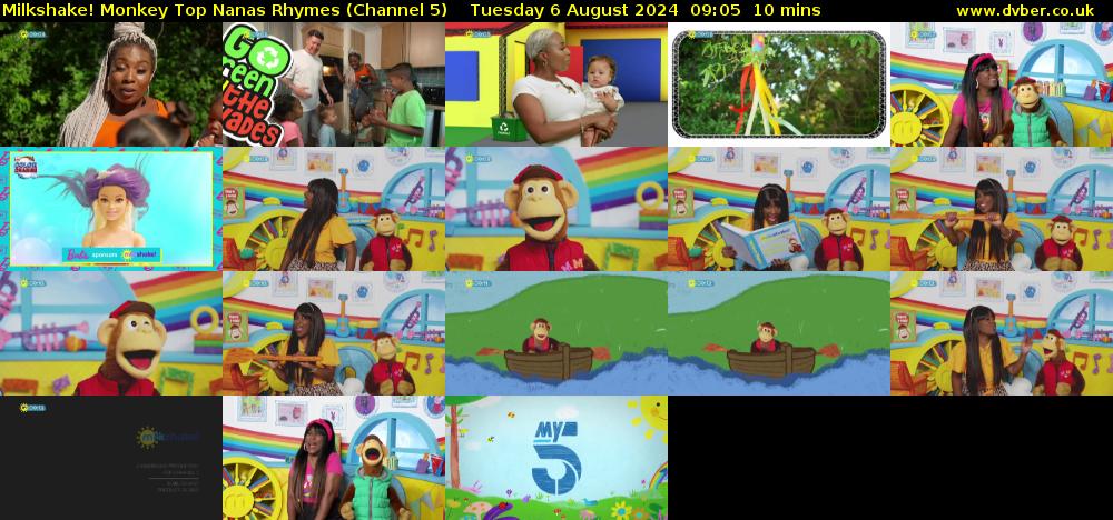 Milkshake! Monkey Top Nanas Rhymes (Channel 5) Tuesday 6 August 2024 09:05 - 09:15