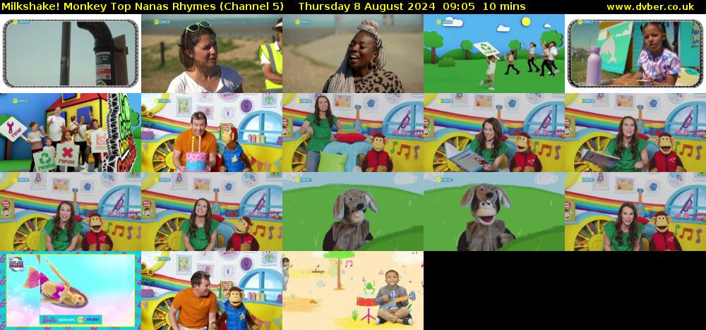 Milkshake! Monkey Top Nanas Rhymes (Channel 5) Thursday 8 August 2024 09:05 - 09:15