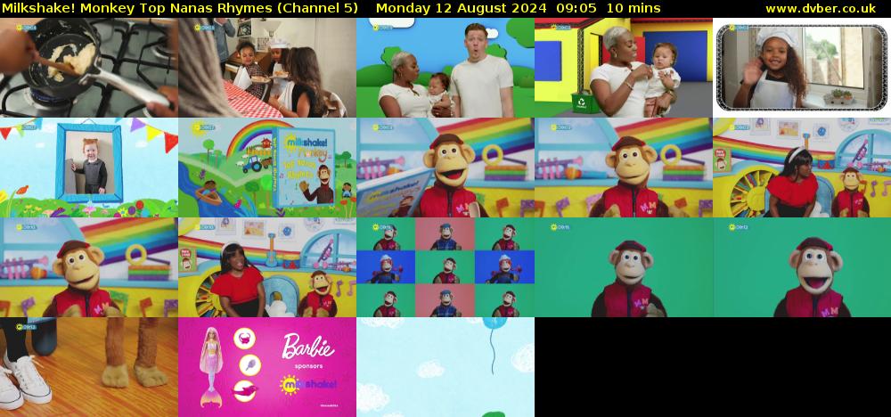 Milkshake! Monkey Top Nanas Rhymes (Channel 5) Monday 12 August 2024 09:05 - 09:15