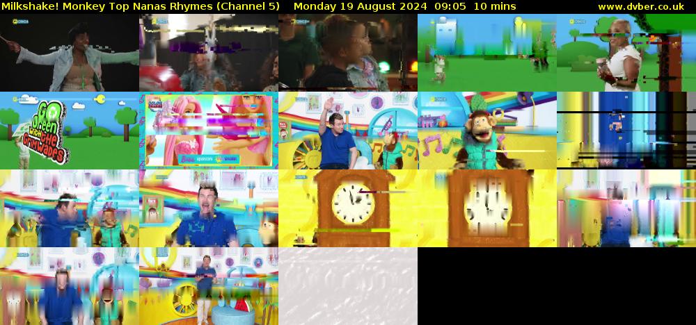 Milkshake! Monkey Top Nanas Rhymes (Channel 5) Monday 19 August 2024 09:05 - 09:15