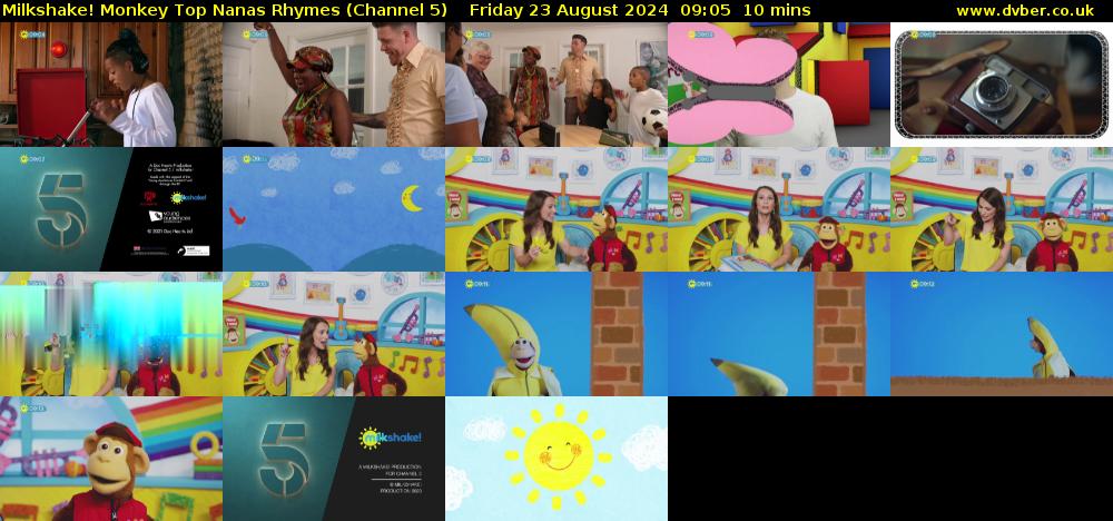 Milkshake! Monkey Top Nanas Rhymes (Channel 5) Friday 23 August 2024 09:05 - 09:15
