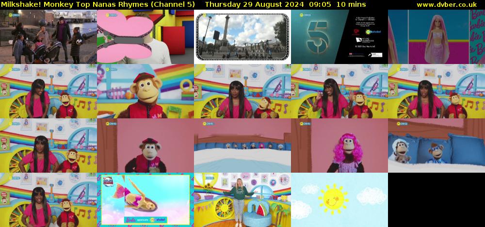 Milkshake! Monkey Top Nanas Rhymes (Channel 5) Thursday 29 August 2024 09:05 - 09:15