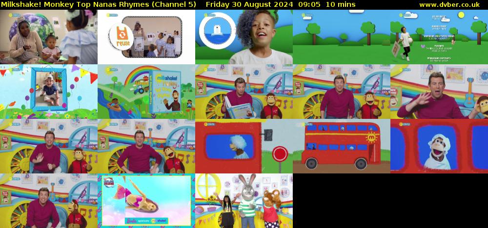 Milkshake! Monkey Top Nanas Rhymes (Channel 5) Friday 30 August 2024 09:05 - 09:15