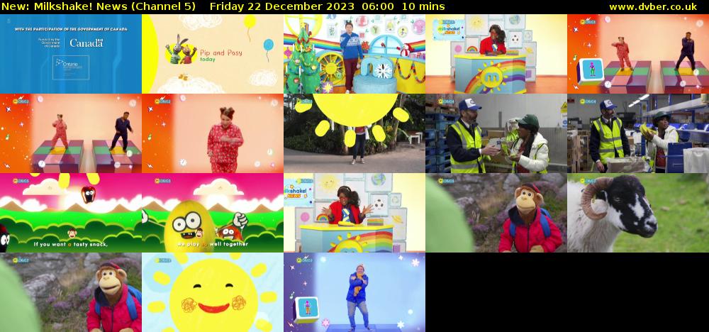 Milkshake! News (Channel 5) Friday 22 December 2023 06:00 - 06:10