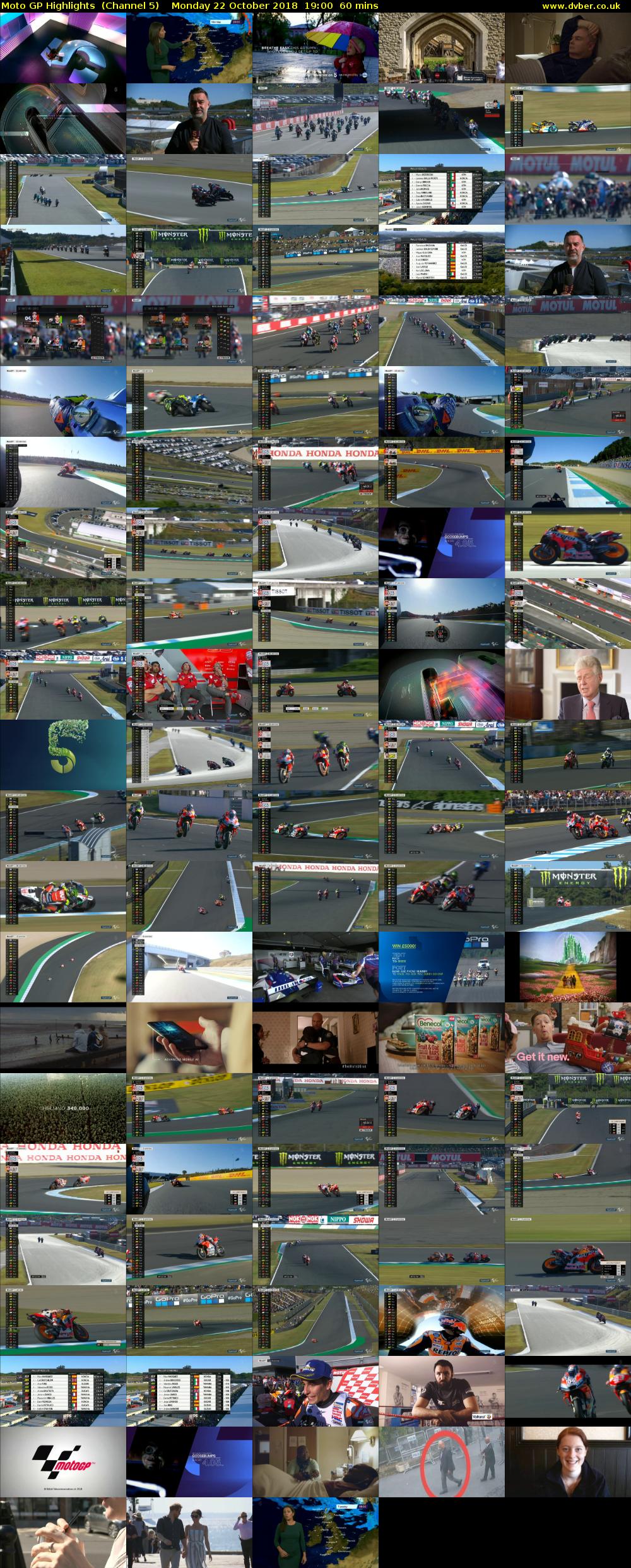 Moto GP Highlights  (Channel 5) Monday 22 October 2018 19:00 - 20:00